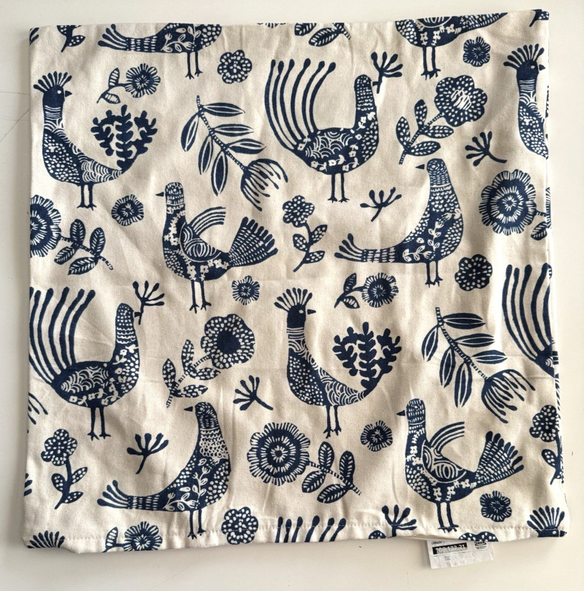 IKEA KRUTBRANNARE Cushion Cover, Natural/Blue, Birds Floral Pattern 20x20"