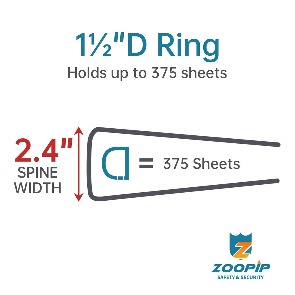 Fireproof Binder with Zipper 1.5 In D Ring Black for Document Storage