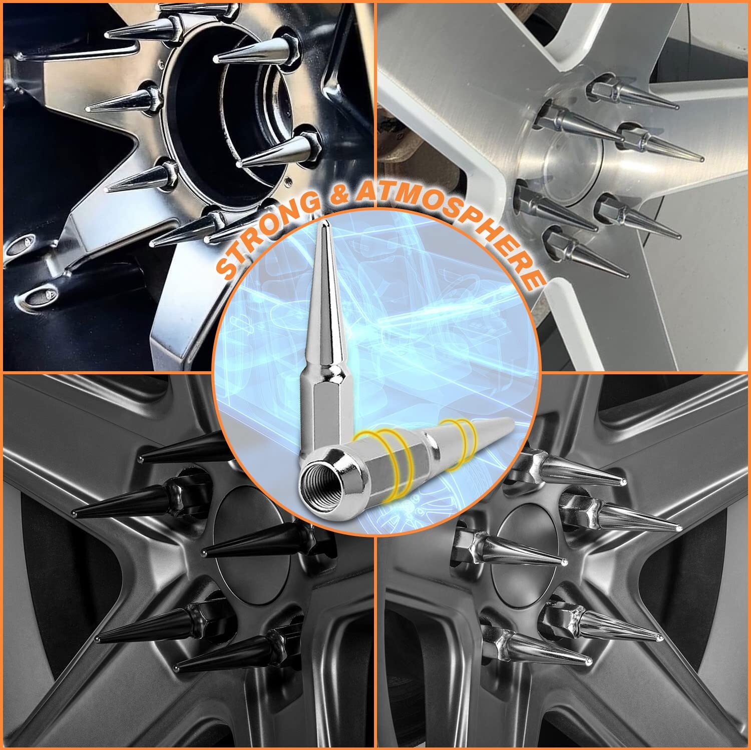 24 PCS Spike Lug Nuts 14x1.5 For Chevy Silverado Tahoe 4.4" Tall with Key