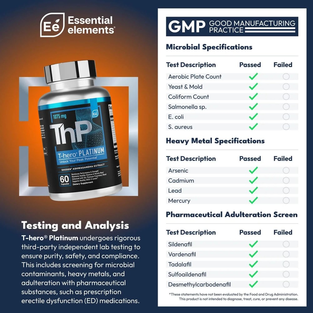 Essential Elements T-Hero Platinum - Testosterone Support for Men - Vitality and