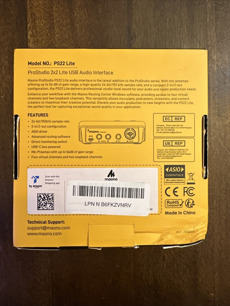 MAONO (PS22 Lite) USB Audio Interface for PC- Black Open Box, tested