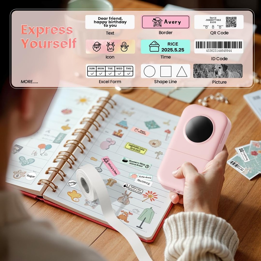 Phomemo Label Maker Machine, D30 Portable Handheld Mini Maker, Pink
