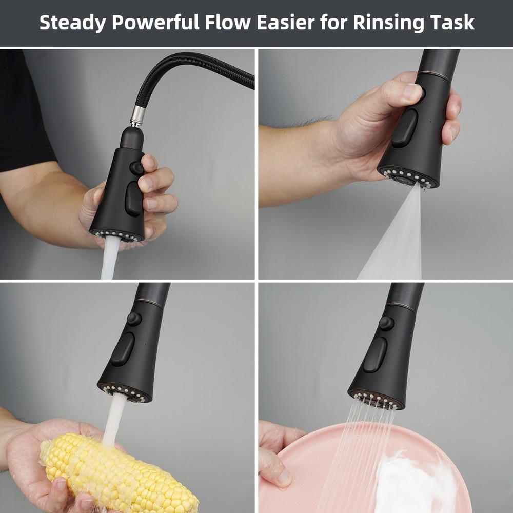 Kitchen Faucet Head Replacement 3-Function Pull Down Faucet Sprayer Head Black