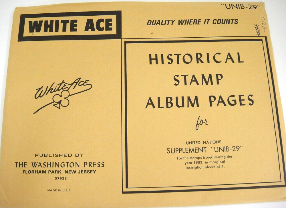 White Ace 1983 United Nations Marginal Inscription Blocks Supplement UNIB-29 NOS
