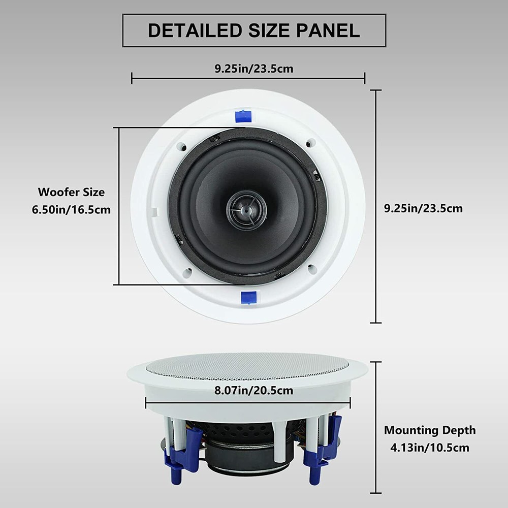 Herdio 2 Pack 6.5" 320W 2-Way Ceiling Speakers Flush Mount Kitchen
