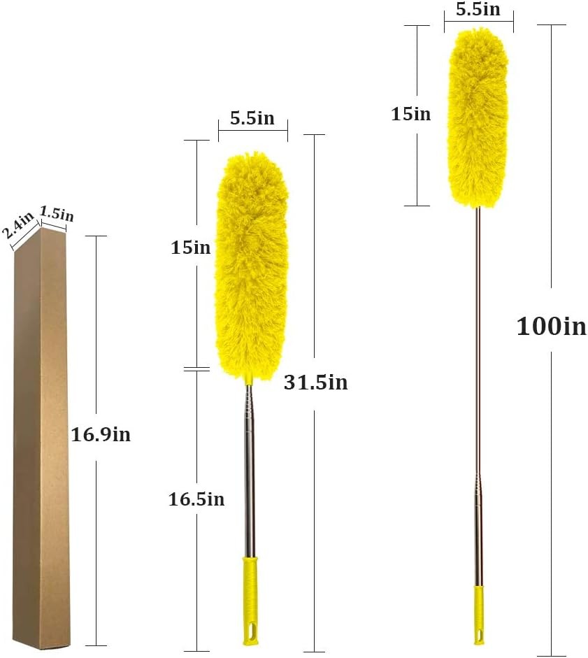 Microfiber Feather Duster Extendable Cobweb Duster W/ 100 inches Extra Long Pole