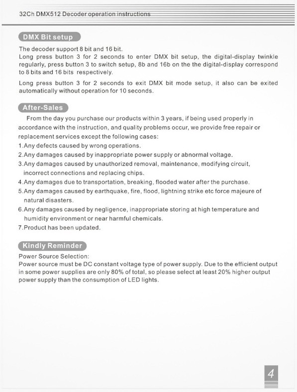 32Ch Rgbw Dmx512 Decoder 5-24V Automatic Voltage Adaptation Pwm Control