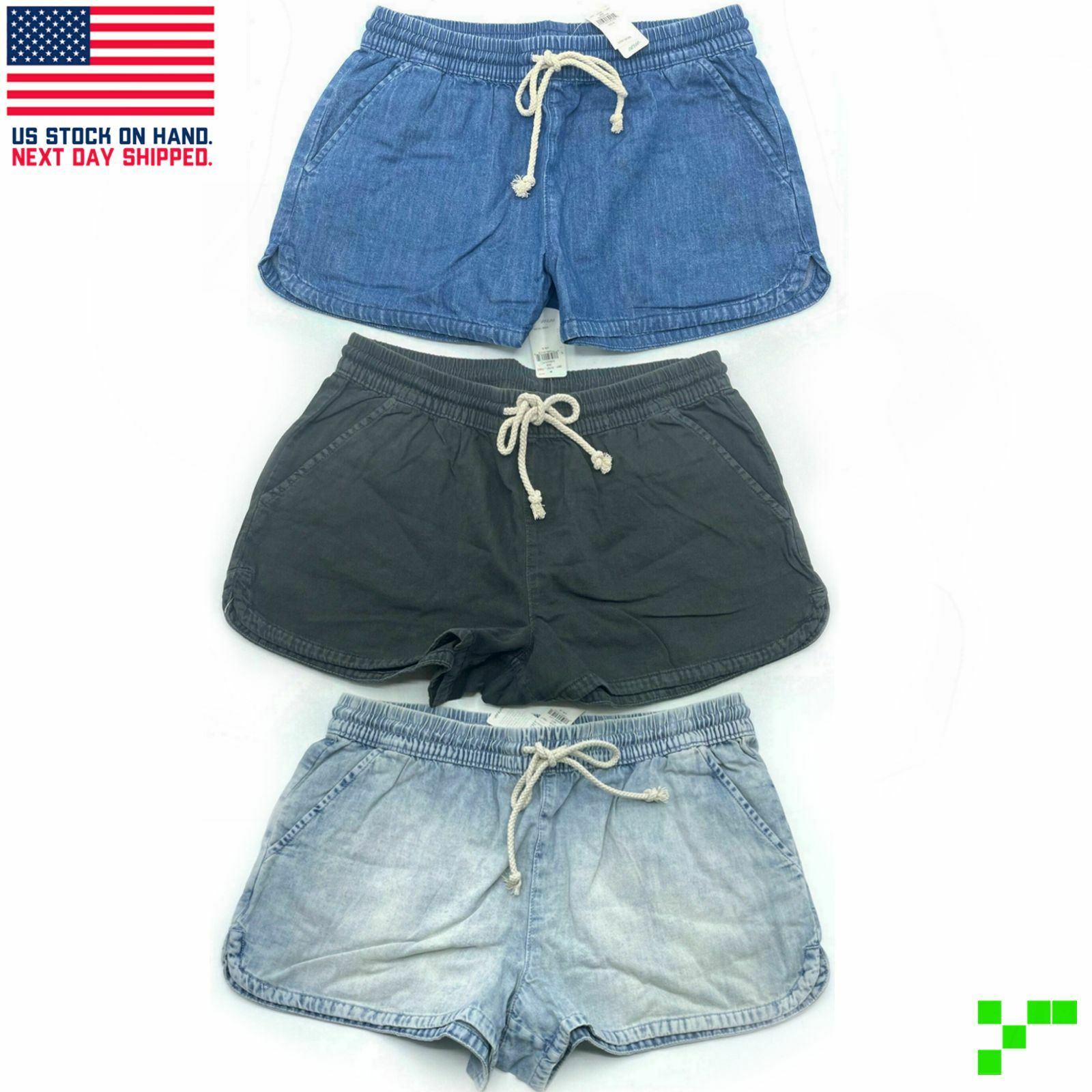 Aerie by American Eagle Chambray Shorts 3 Pocket Lightweight Denim w/ Drawstring