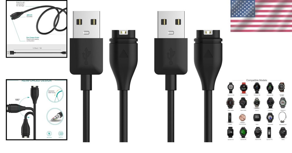 Charger Cable Compatible with Grmin Watch - 2 Pack - 1M