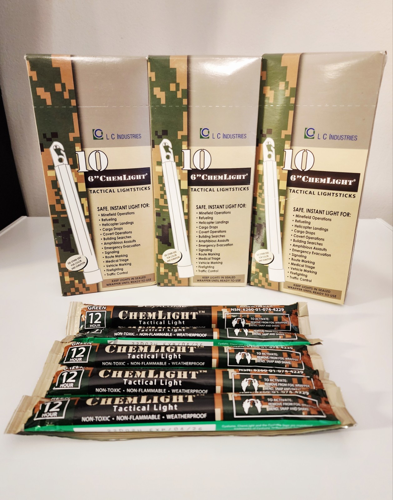 LC Industries ChemLight 6 inch Green 5, 10, or 25 Pack Military Glow Sticks