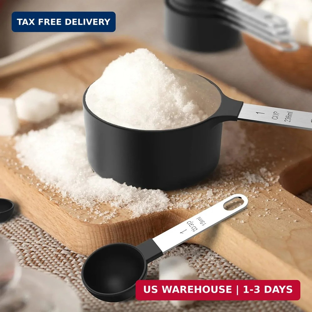 Stackable Measuring Cups Spoons Set Nesting Stainless Steel Kitchen