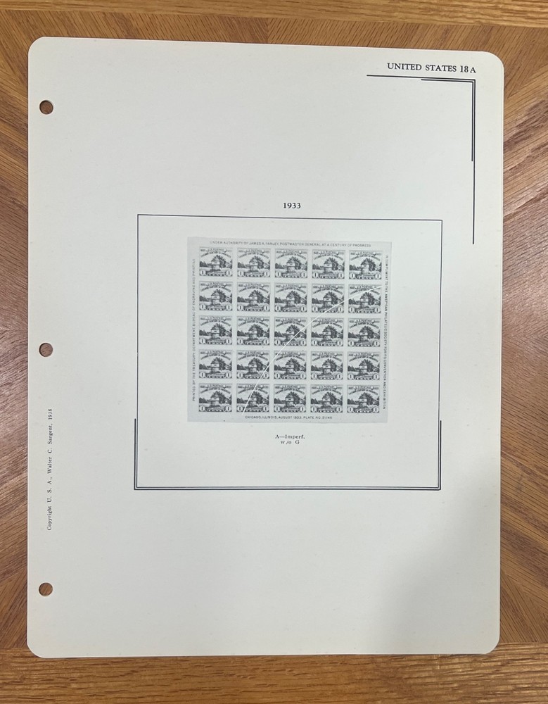 VINTAGE SARGENT LOOSE LEAF STAMP ALBUM PAGES #102 US COMMEMORATIVES, 1928-34
