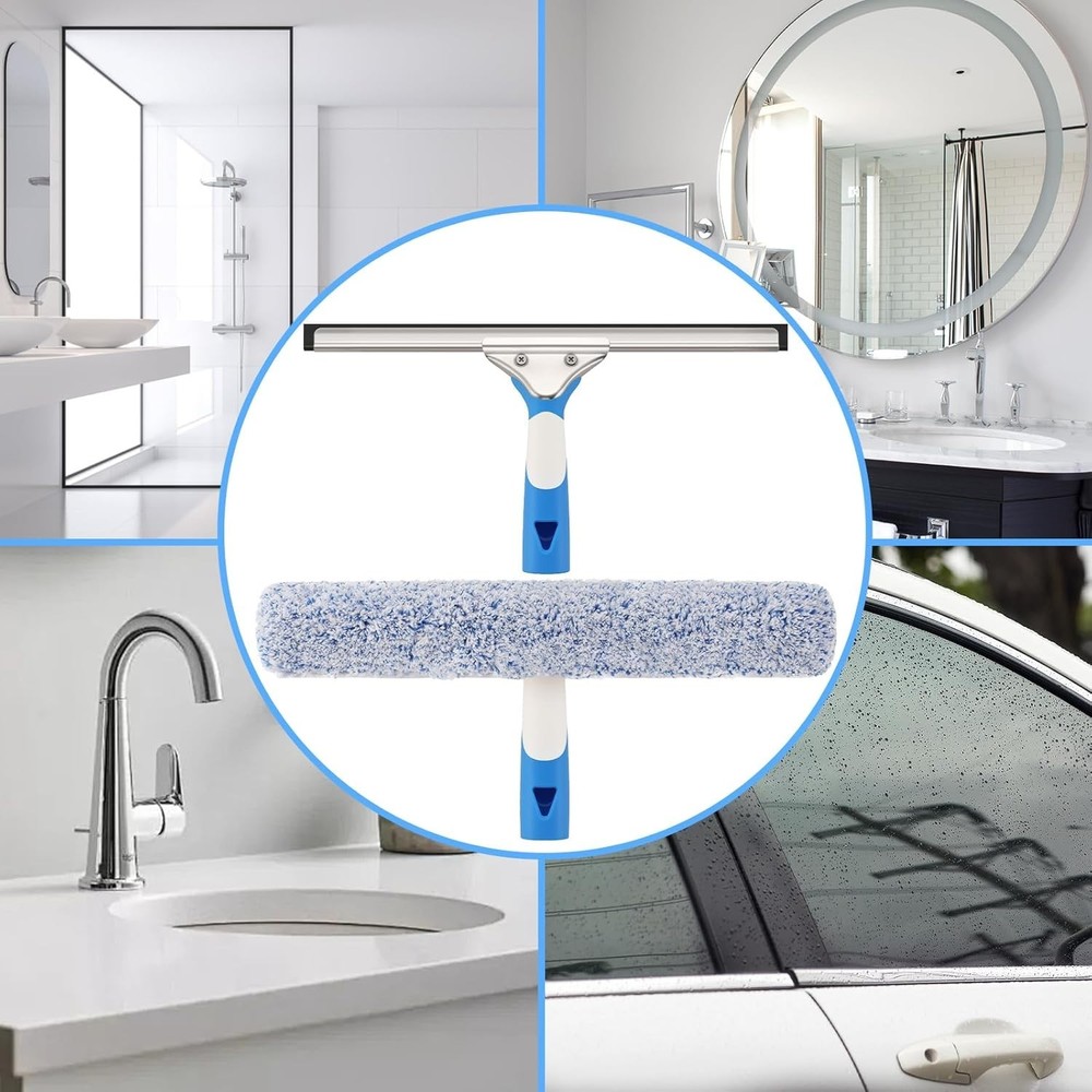 Professional Window Cleaning Kit 14IN, with Silicone Squeegee Blade, Microfib...