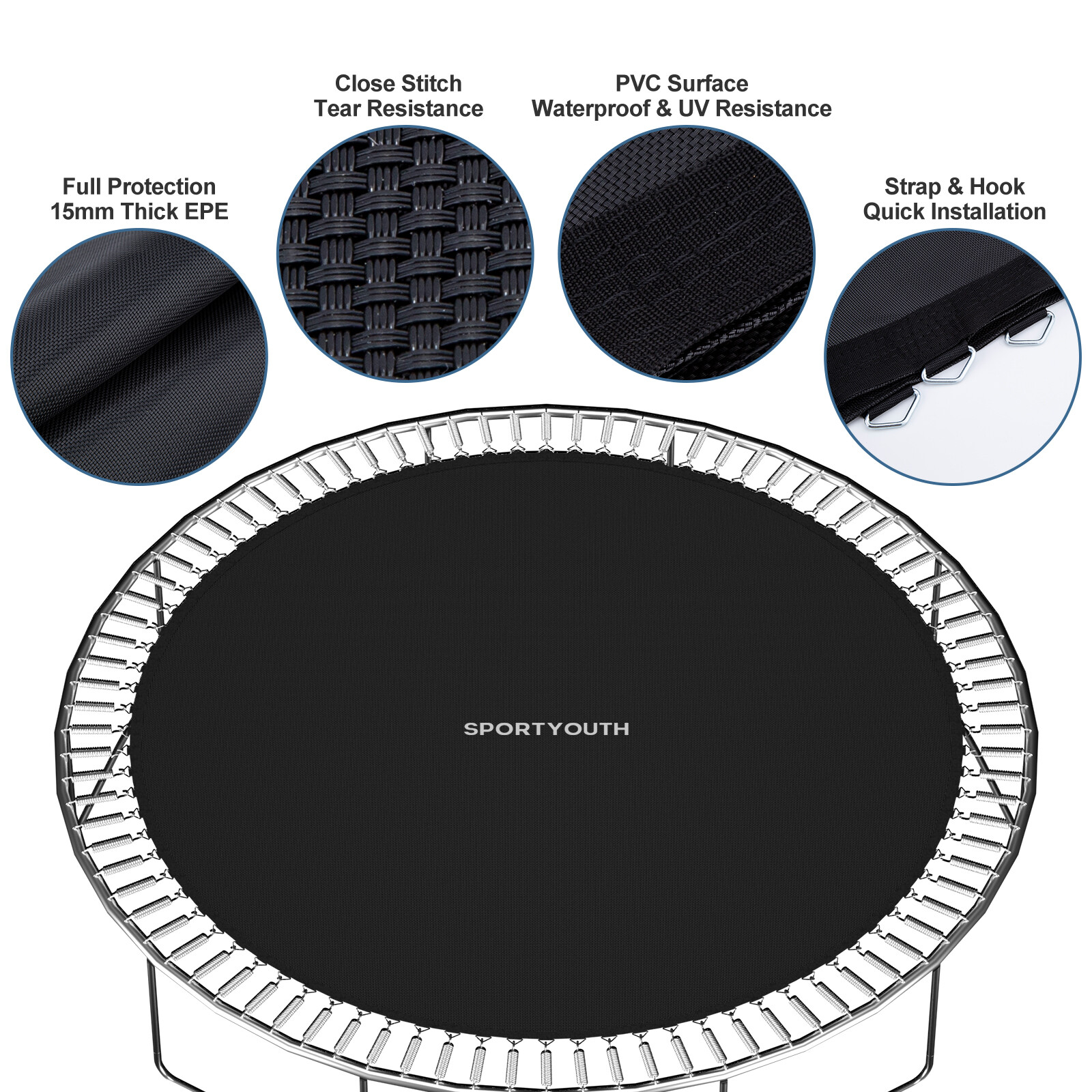 12 14 15FT Trampoline Replacement Jumping Mat Pad 72/88/96 Rings w/ Setting Tool