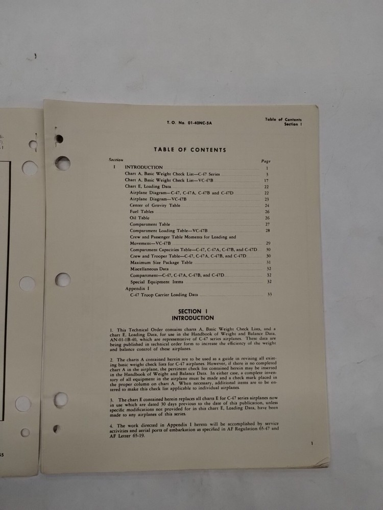 Douglas C-47/A/-B/-D/VC-47B Aircraft Basic Weight Checklist & Loading Data-Orig.