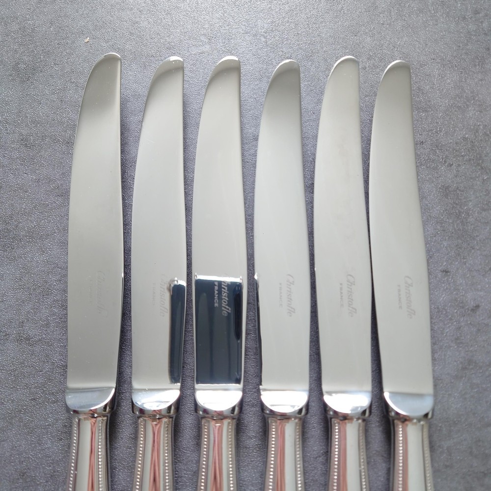 Christofle Perles 6pcs Silverplate Flatware Table Knife Excellent