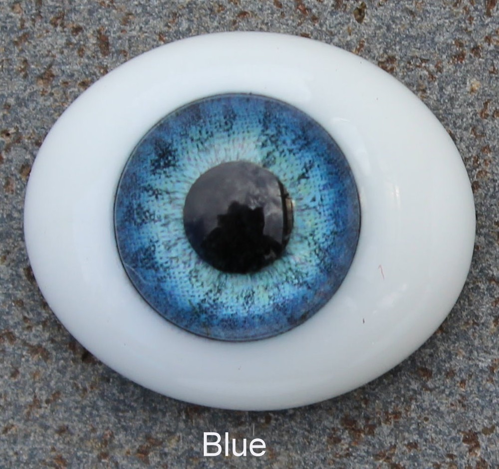Solid Glass, Flatback Oval Paperweight Eyes - Blue, 16mm