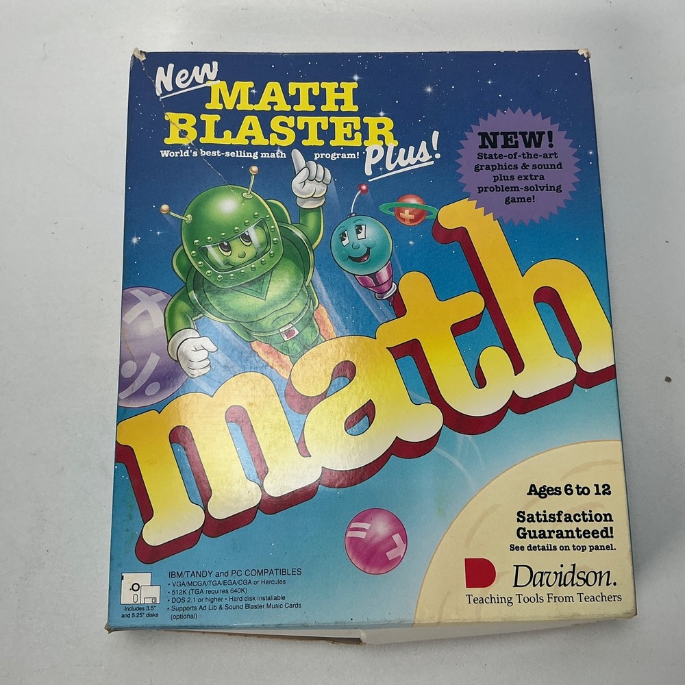 Math Blaster Plus Vintage Computer Software by Davidson for IBM/Tandy Campatible