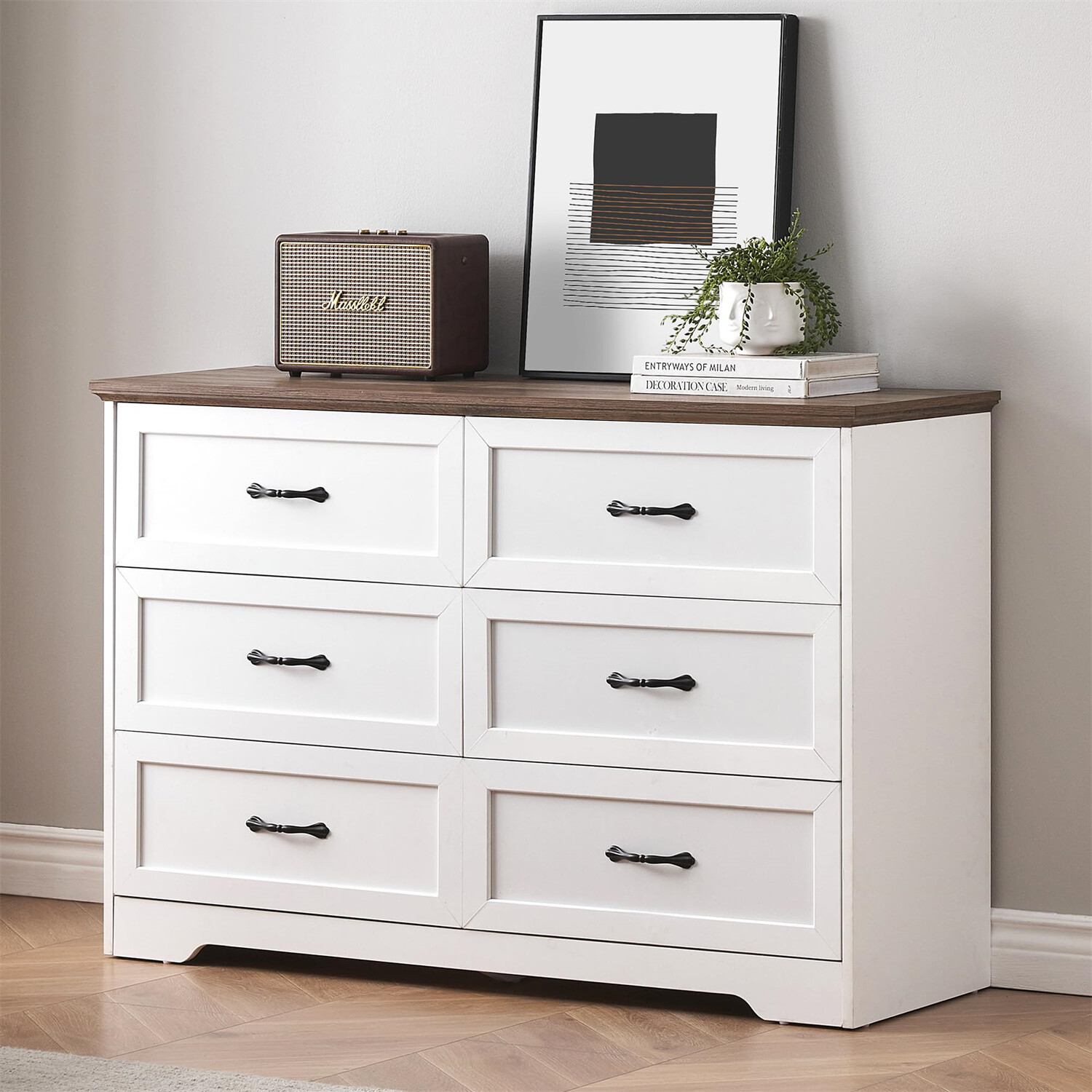 6 Drawers Dresser for Bedroom Farmhouse Modern Wooden Dresser,Storage Organizer