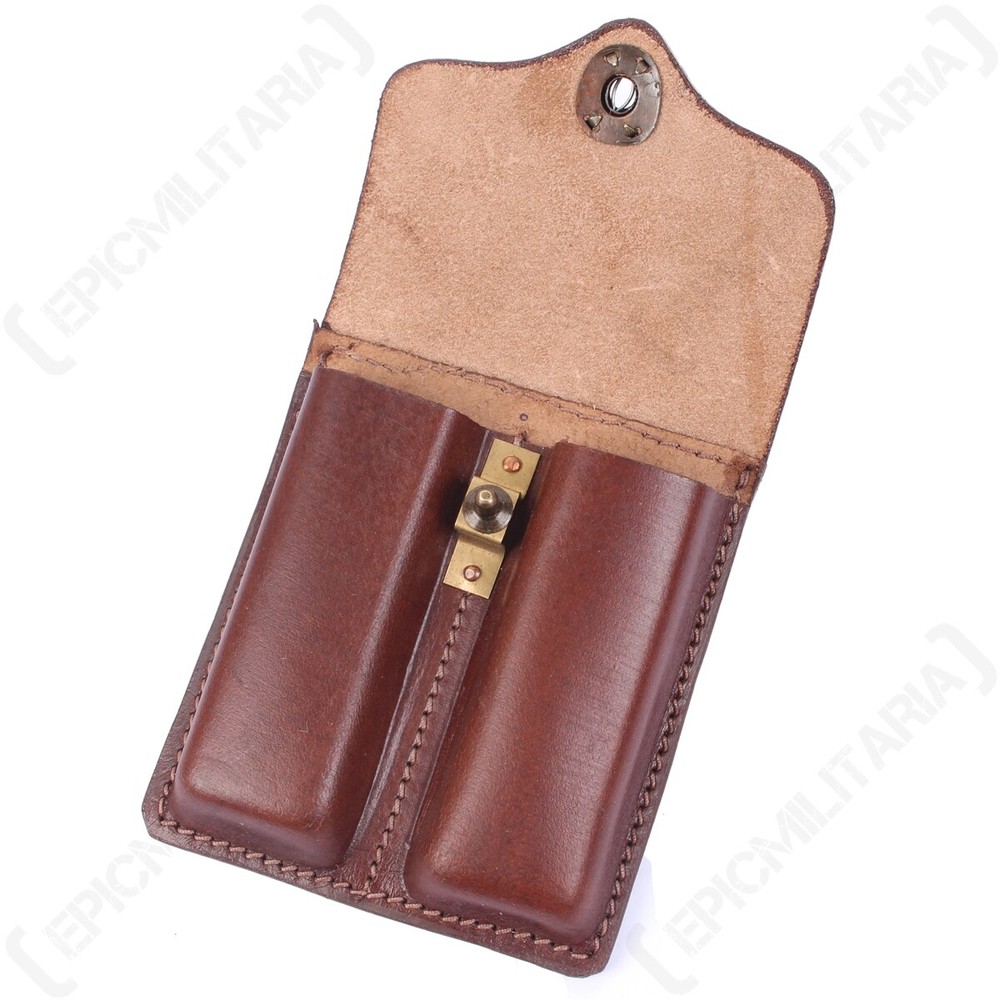 Reproduction Brown Leather US .45 Cal Ammo Pouch with Clip