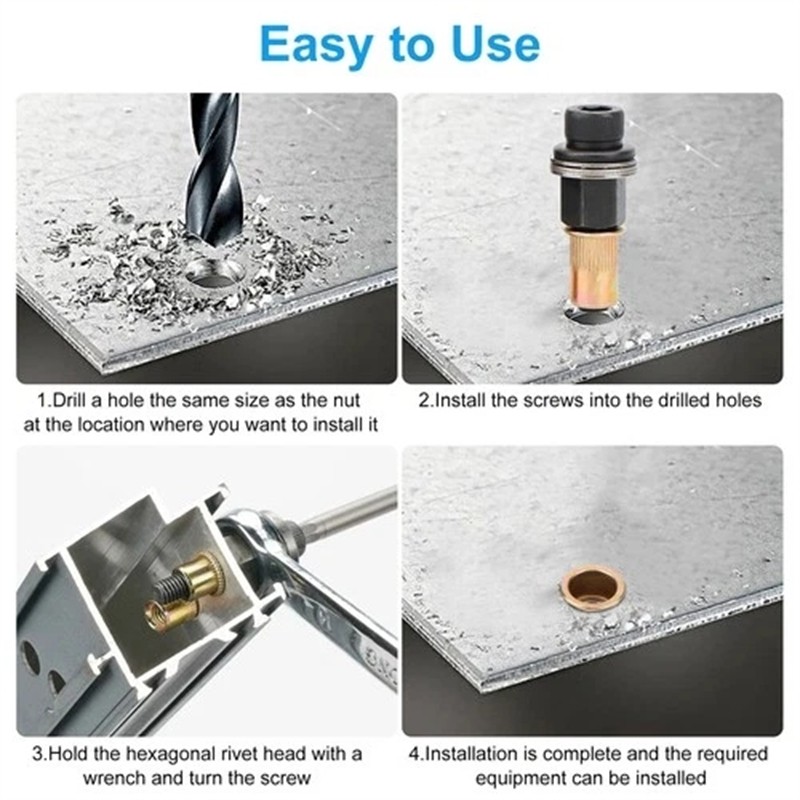 5Pcs Manual Rivet Nut Tool Adapter Carbon Steel Flat Head Threaded Insert Nuts