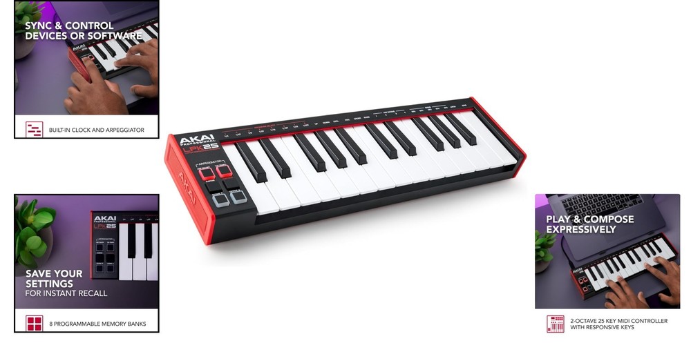 Compact 25-Key MIDI Controller with Backlit Drum Pads - Mac & PC Compatible