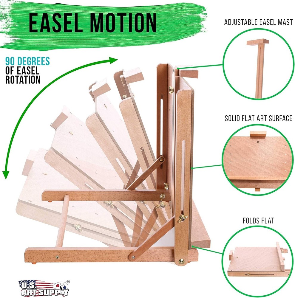 Cancun Solid Wooden Tabletop Easel - Artist Studio Desktop Drawing Table, Por...