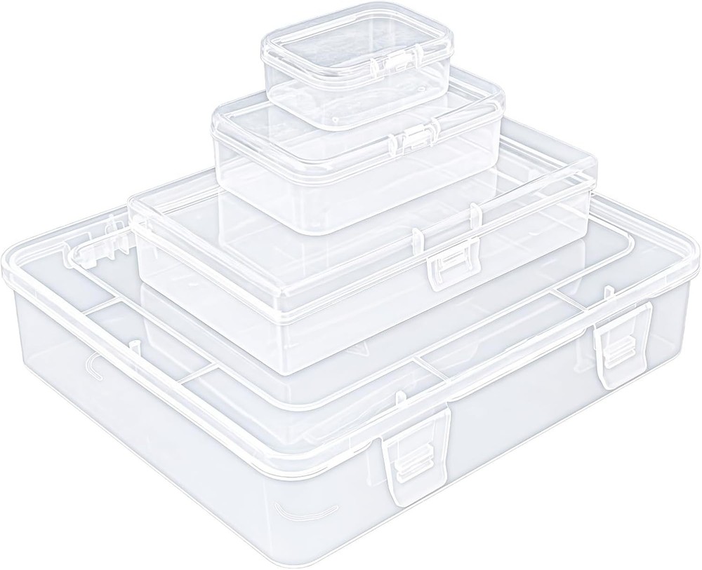 7 Pieces Mixed Sizes Rectangular Empty Mini Clear Plastic Organizer Storage B...