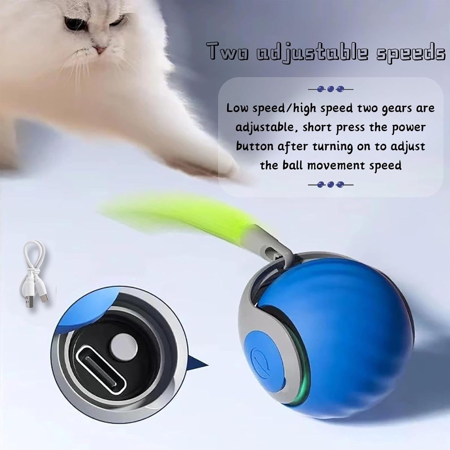 2X-Speedy Tail Interactive Cat Toys Ball Moving Cat Toy Automatic Rolling Ball