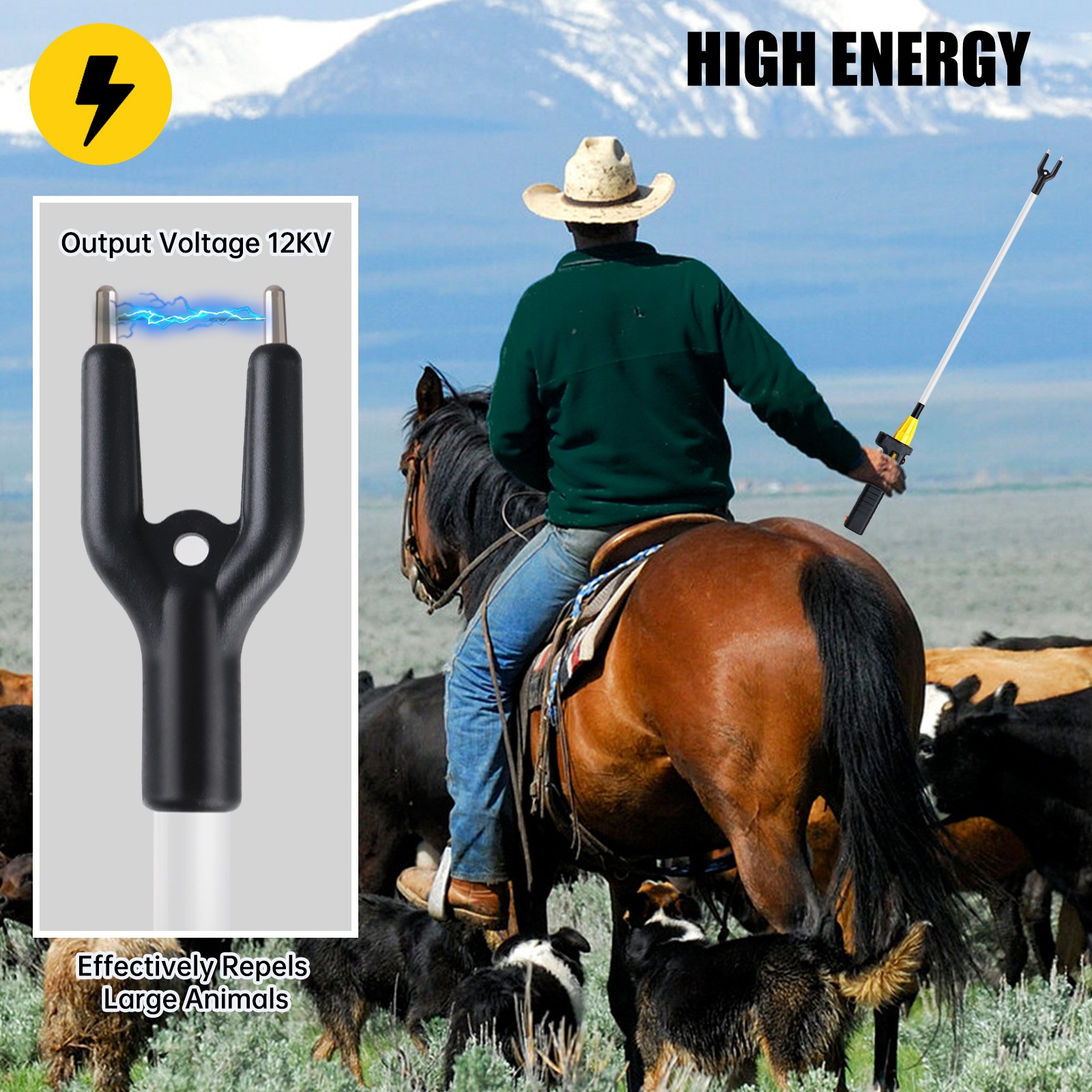 12KV Cattle Prodder Stock Prod Rechargeable Electric Shock Livestock Cow Farm