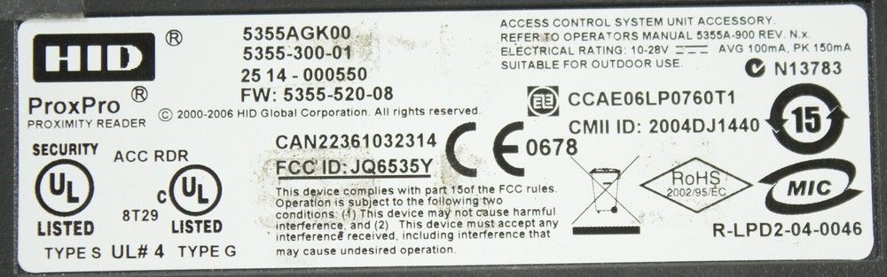 HID 5355AGK00 Keypad Reader