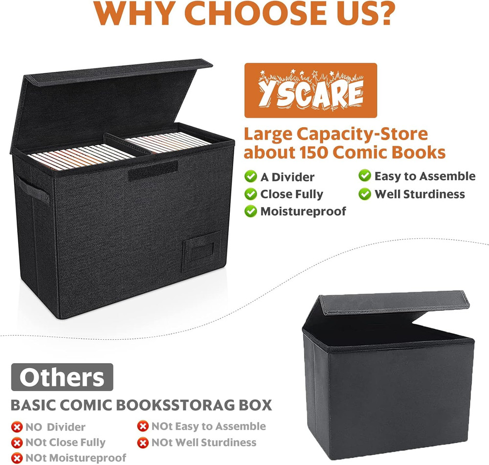 2-Pack Comic Book Storage Boxes, Collapsible Comics Book Case with Dividers and
