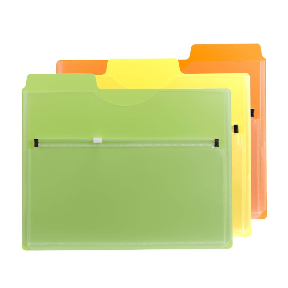 3 per Pack Project Organizer with Zip Pouch 1/3- Cut Tab Assorted Colors