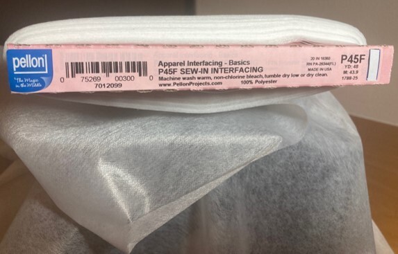 1/2 yard Lightweight White Sew-In Pellon Interfacing 18" x 20"