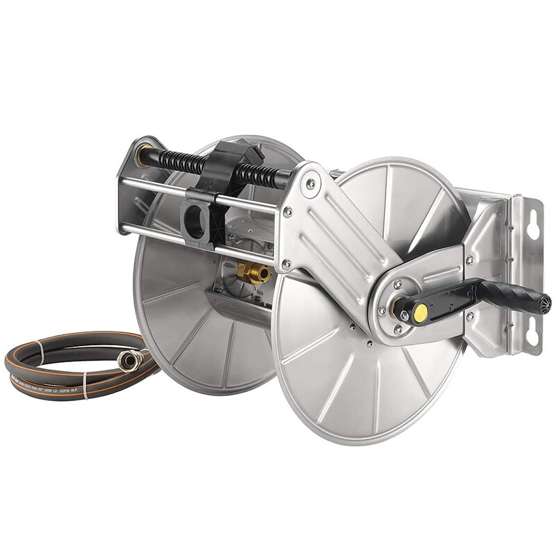 Giraffe Tools Heavy Duty Garden Water Hose Reel Wall Mounted--Stainless Steel