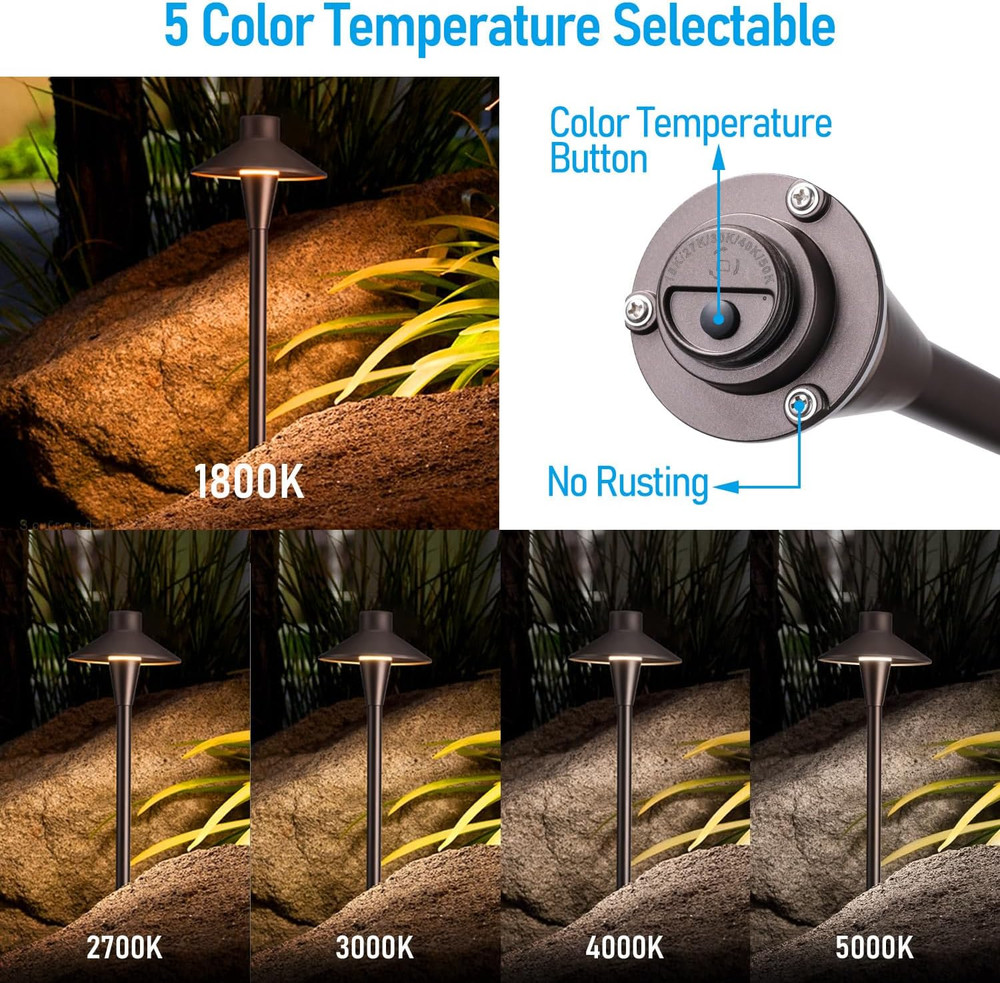 LEONLITE Update 5CCT Low Voltage Pathway Lights, 12-24V LED Landscape Path Light