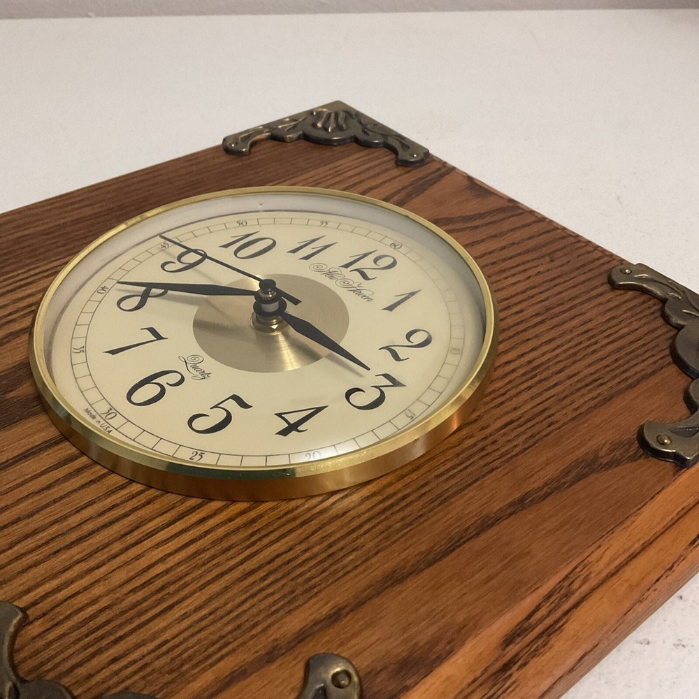 Vintage New Haven Wall Clock With Brass Corner Decor, Tested
