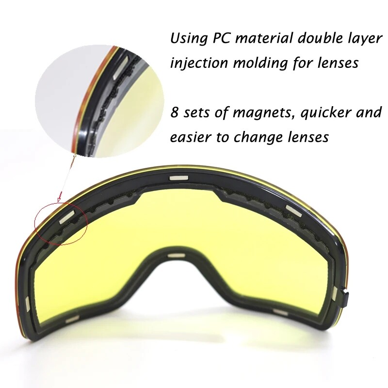 Ski Goggles OTG Pro HD Magnetic Snow Goggles UV Protection Interchangeable Lens