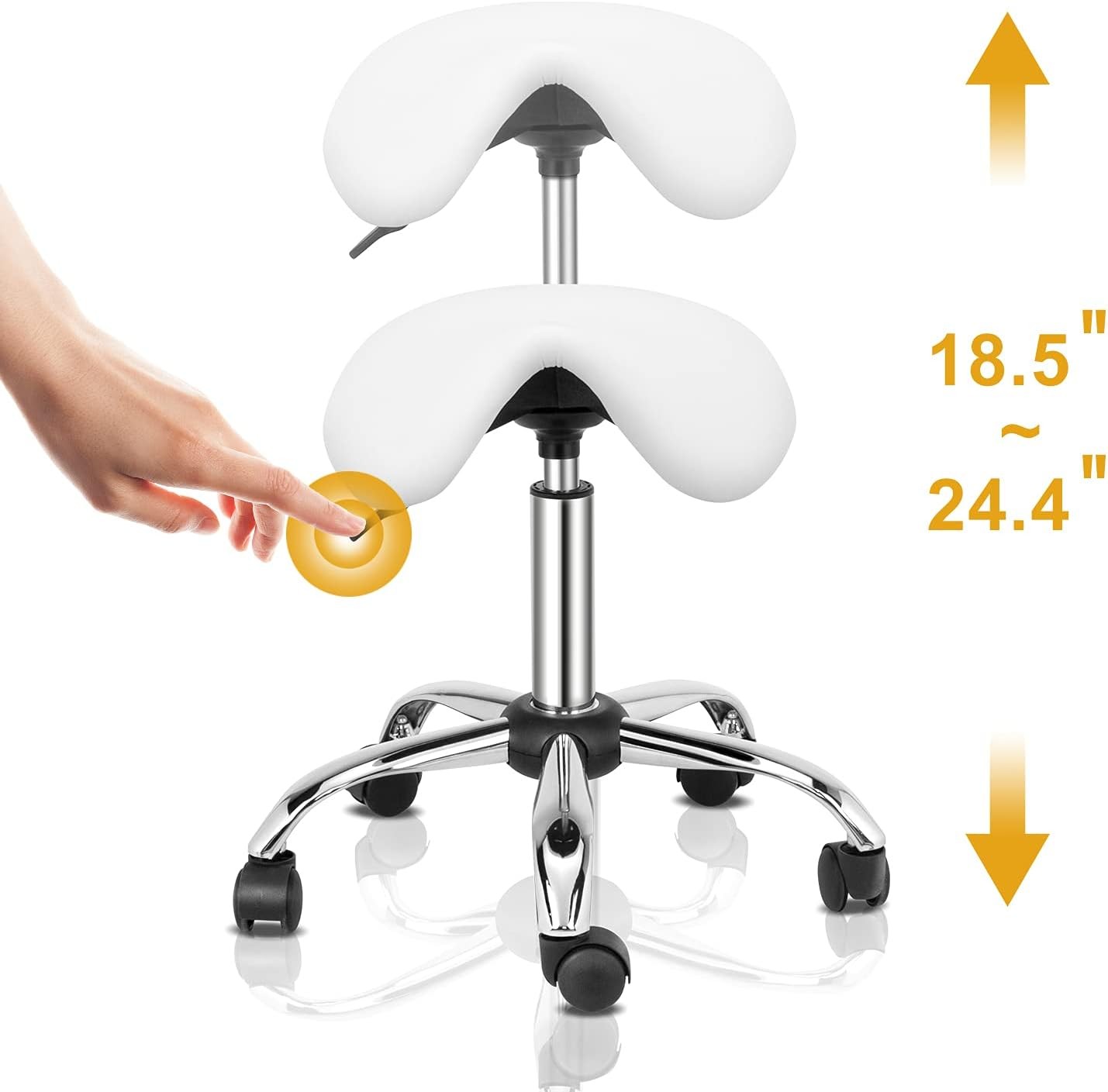 Saddle Stool Rolling Chair Stylist Cutting Stool Saddle Chair w/360°Swivel Wheel