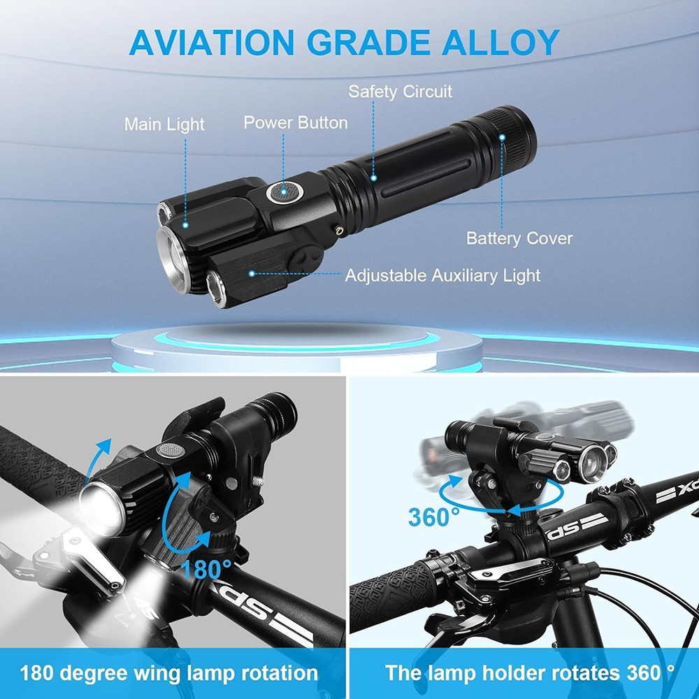 20000LM Rechargeable LED Mountain Bike Lights Bicycle Torch Front &Rear Lamp Set