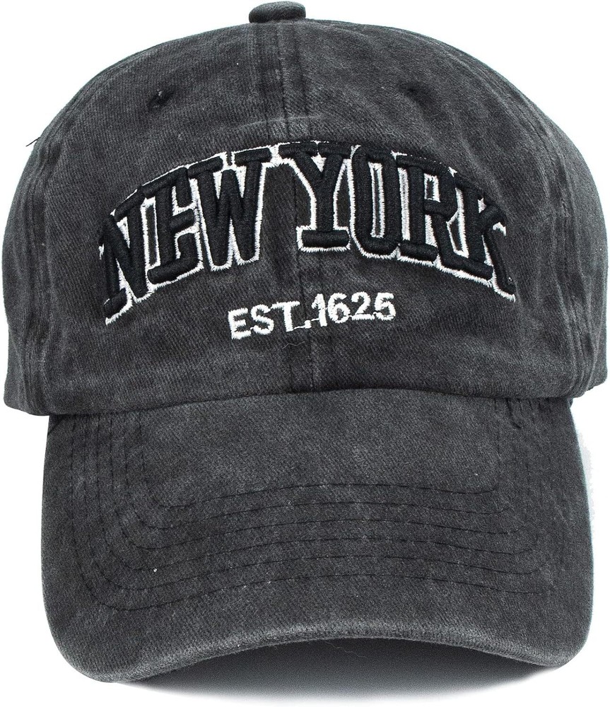 Baseball Hat New-York Distressed-Adjustable-Strapback - One Size, Black