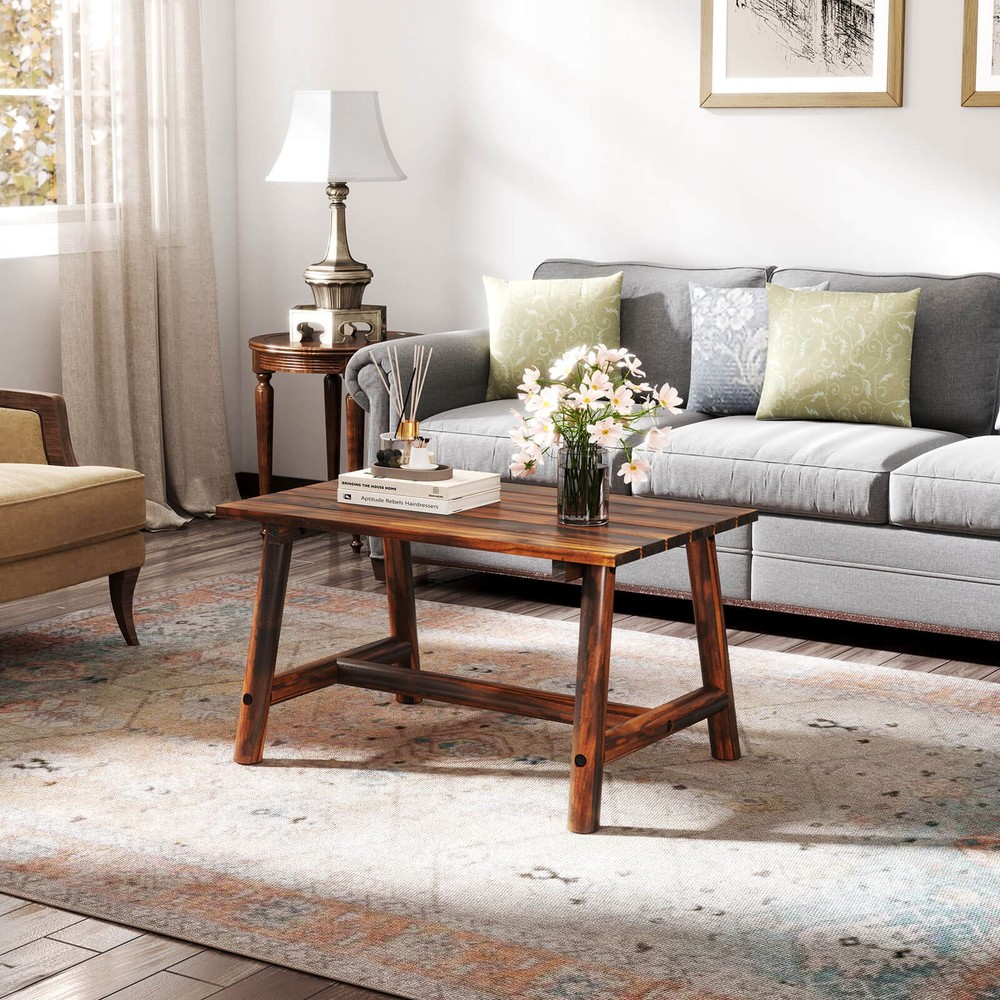 Outdoor Coffee Table with Slatted Tabletop Rectangle Side Table for Garden