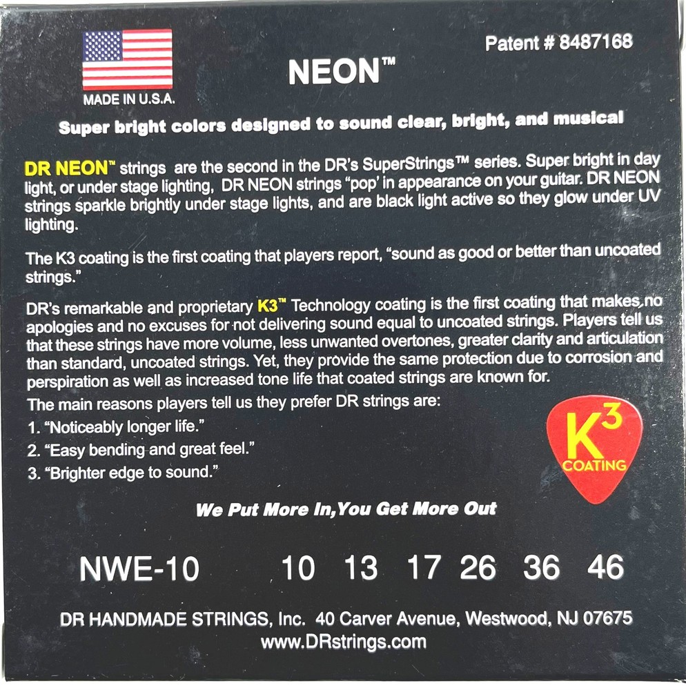 DR Strings Guitar Strings 3 Sets Electric Neon White 10-46 Medium