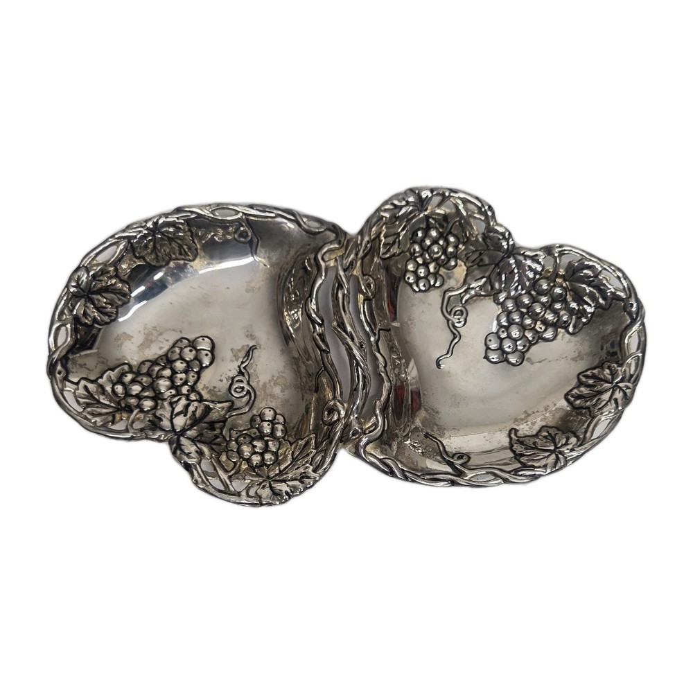 Godinger Silver Art Co Double Heart  Grape Silver Plate Serving Dish Candy Nuts