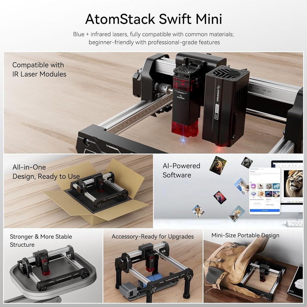 Used ATOMSTACK Swift 3W Laser Engraver Mini 100% Pre-assembled Beginner Cutter