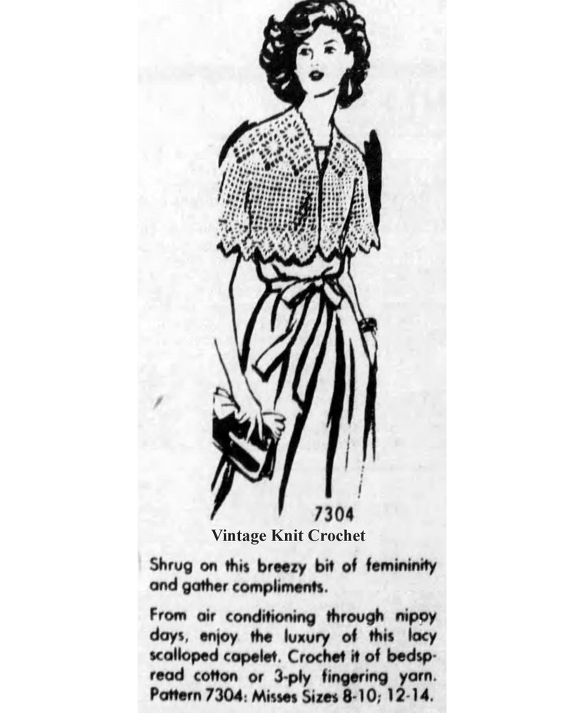 Vtg Crochet Spiderweb Capelet Pattern, Mail Order Design 7304 AB