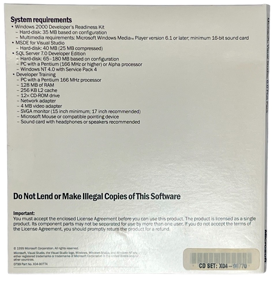 Microsoft Visual Basic 6.0 Professional Edition Windows 95, NT 4.0 or Later