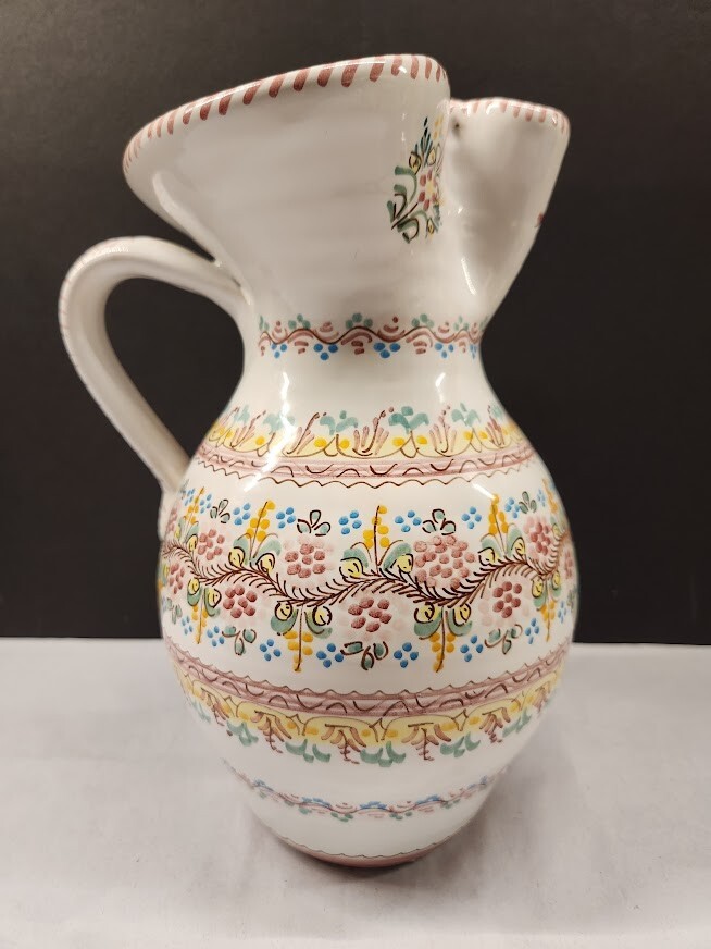 Spanish Colored Dot Pottery Pitcher Artisan Crafted Created Hand Painted EUC