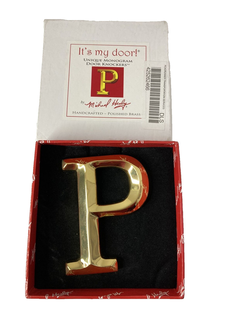 Michael Healy P Monogram Door Knocker Polished Brass Finish Solid Brass 3”