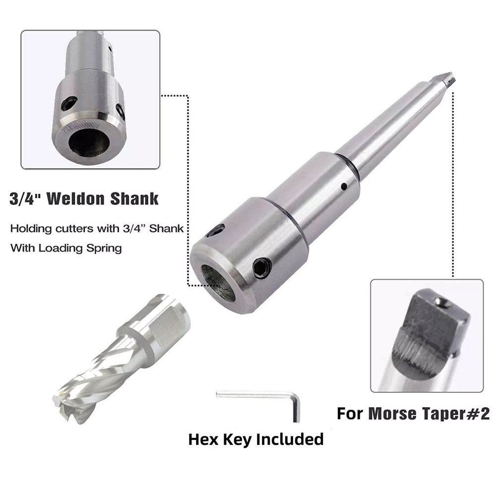 MT2 to 3/4'' Weldon Shank Adapter Replacement For Drill-Use Annular Cutter Arbor